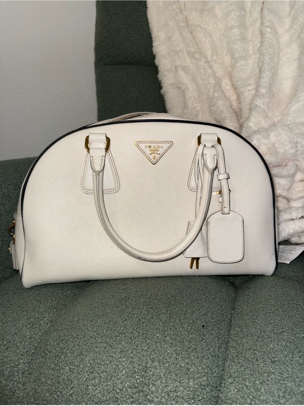 Prada White Saffiano Bowler Bag
